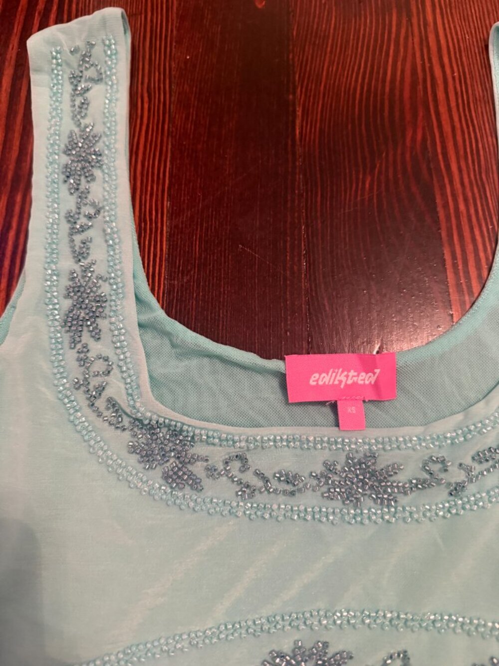 Blue Edikted Isiadora Beaded Scoop Neck Tank Top Size XS - Picture 4 of 4
